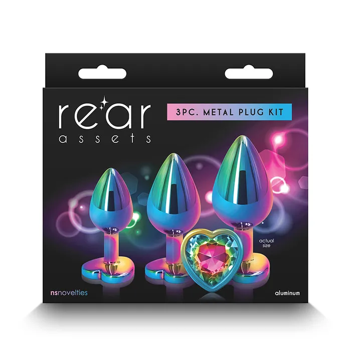 Anal Rear Assets 3Piece Metal Plug Kit MulticolorRainbow Heart New Sensations Novelties Inc Anal Rear Assets 3Piece Metal Plug Kit MulticolorRainbow Heart New Sensations Novelties Inc