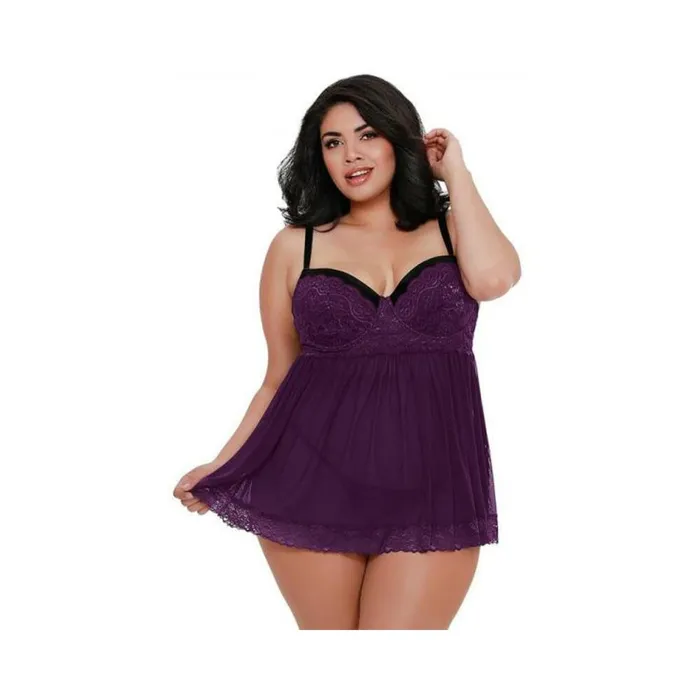 Dreamgirl International Teddies And Bodies Dreamgirl Plussize Stretch Mesh And Lace Babydoll With Underwire Pushup Cups Gstring And Lace O Dreamgirl International Teddies And Bodies Dreamgirl Plussize Stretch Mesh And Lace Babydoll With Underwire Pushup Cups Gstring And Lace O