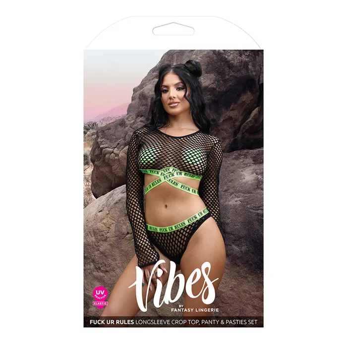 Fantasy Lingerie Vibes Fuck Ur Rules Long Sleeve Fishnet Top Panty with UV Reactive Elastic and 1 Pair Cross Pasties Black SM Fantasy Lingerie Male Sex Toys Fantasy Lingerie Vibes Fuck Ur Rules Long Sleeve Fishnet Top Panty with UV Reactive Elastic and 1 Pair Cross Pasties Black SM Fantasy Lingerie Male Sex Toys