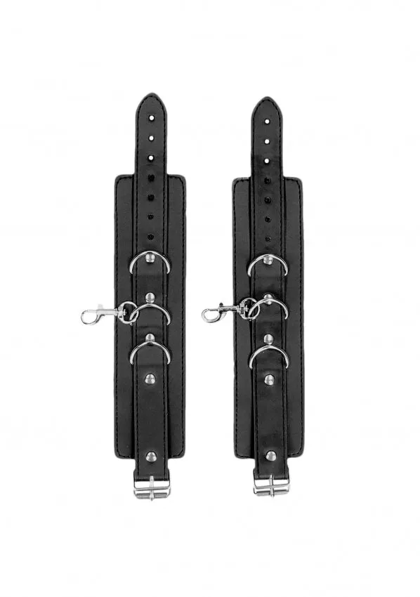 Restraints ouch Ouch Black White Bonded Leather Collar with Wrist Cuffs Restraints ouch Ouch Black White Bonded Leather Collar with Wrist Cuffs