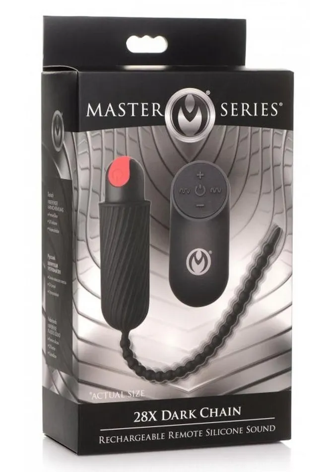 Male Sex Toys Master Series Master Series 28x Dark Chain Rechargeable Silicone Remote Control Urethral Sounding Chain
