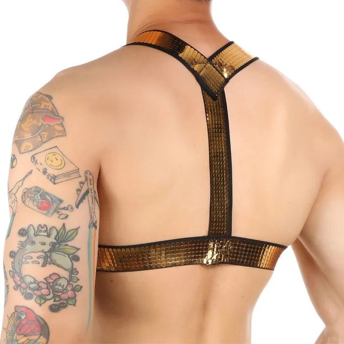 mysite Female Sex Toys Shiny Gold Pec Harness