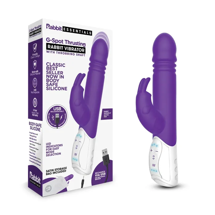 Rabbit Essentials GSpot Thrusting Rabbit Vibrator With Throbbing Shaft Purple Rabbit Essentials Vibrators