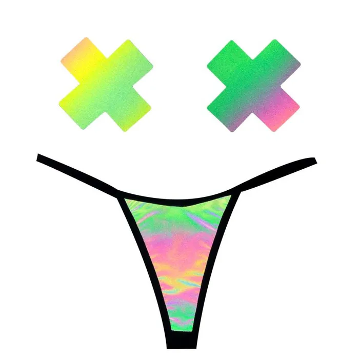 Anal The Toolshed AU Rainbow Reflective GString X Pastie Set