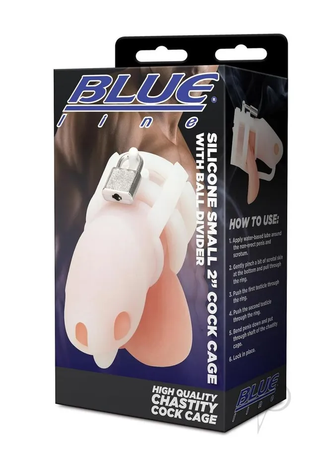 Male Sex Toys Blue Line CandB Gear Blue Line Silicone Cock Cage with Ball Divider