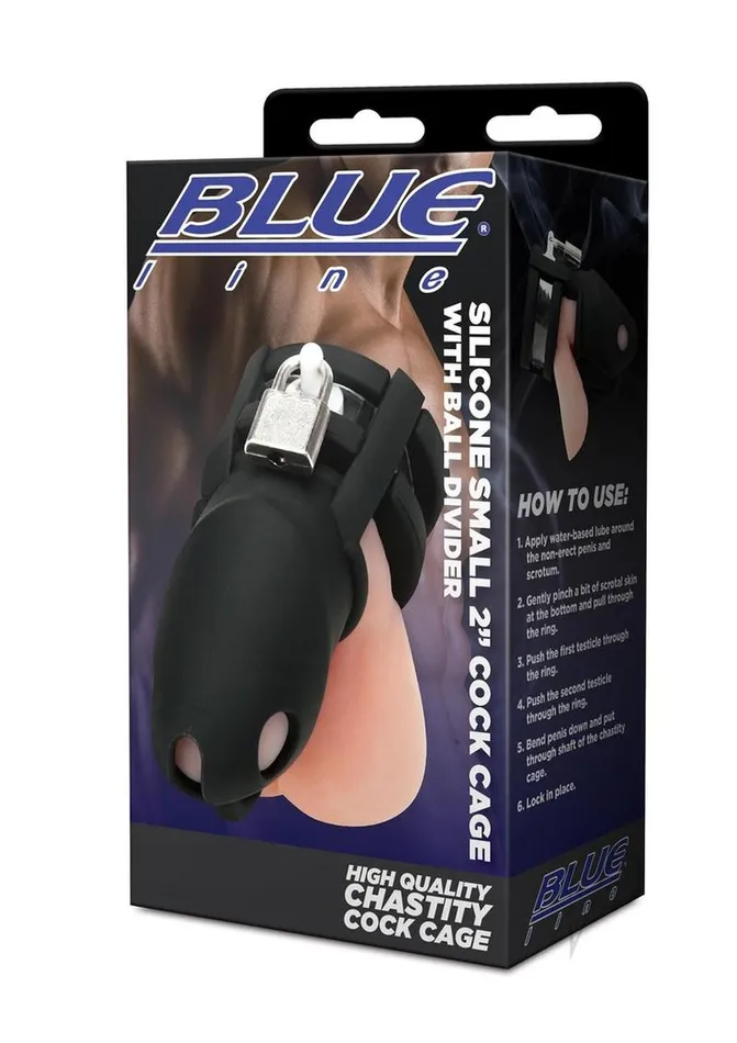 Male Sex Toys Blue Line CandB Gear Blue Line Silicone Cock Cage with Ball Divider