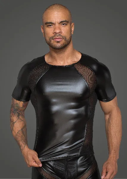 Noir Handmade Power Wetlook Men Tshirt With 3D Net Noir Male Sex Toys