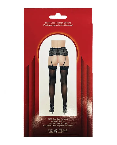 Anal Popsi Lingerie Sheer Lace Top Stocking Black OS Anal Popsi Lingerie Sheer Lace Top Stocking Black OS