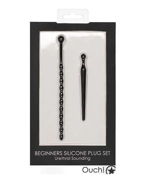 Anal Shots Ouch Urethral Sounding Beginners Silicone Plug Set Black Ouch