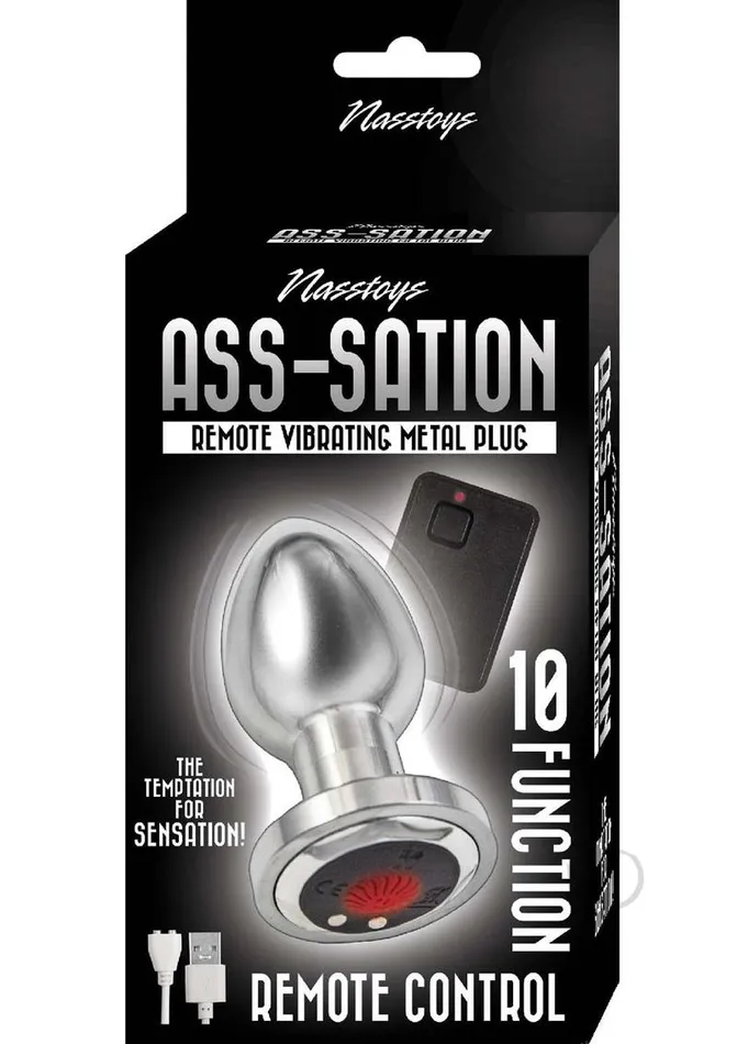 AssSation Rechargeable Vibrating Metal Anal Plug with Remote Control Silver Ass Sation Male Sex Toys AssSation Rechargeable Vibrating Metal Anal Plug with Remote Control Silver Ass Sation Male Sex Toys