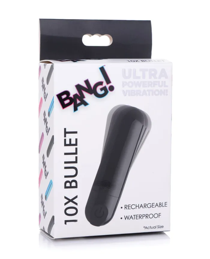 Bang 10X Vibrating Metallic Rechargeable Bullet Vibrator Black Bang Female Sex Toys