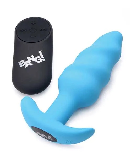 Bang Female Sex Toys Bang 21x Vibrating Silicone Rechargeable Swirl Butt Plug with Remote Control Blue