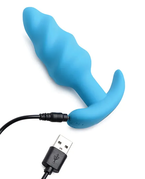 Bang Female Sex Toys Bang 21x Vibrating Silicone Rechargeable Swirl Butt Plug with Remote Control Blue