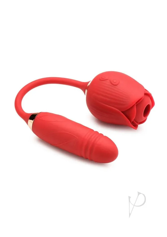 Bloomgasm Romping Rose 10X Rechargeable Silicone Suction Rose and Thrusting Vibrator Red Bloomgasm Vibrators