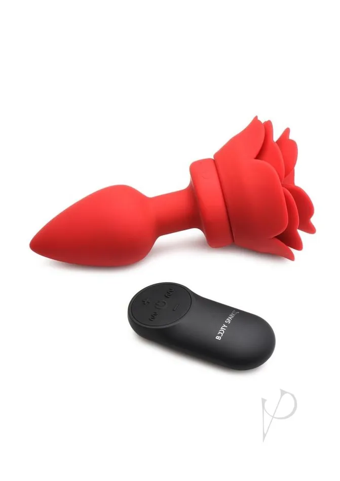 Booty Sparks 28X Rechargeable Silicone Vibrating Rose Anal Plug with Remote Control Medium Red Booty Sparks Male Sex Toys