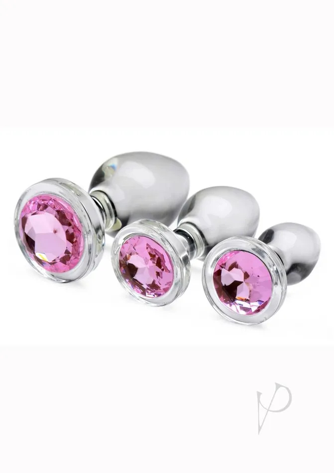 Booty Sparks Anal Booty Sparks Pink Gem Glass Anal Plug Set 3 pieces Pink