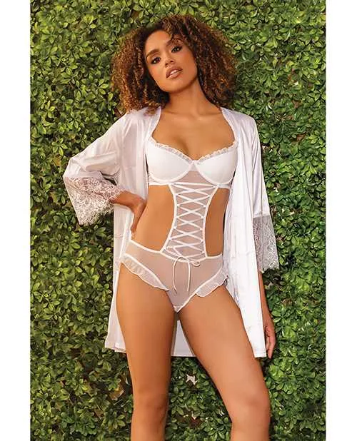 Coquette Vibrators Stretch Mesh Ruffled Crotchless Teddy White MD Coquette Vibrators Stretch Mesh Ruffled Crotchless Teddy White MD