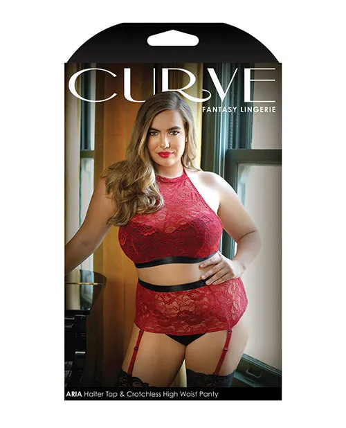 Curve By Fantasy Lingerie Vibrators Curve Aria Lace Halter Top High Waist Panty Red 3X4X Curve By Fantasy Lingerie Vibrators Curve Aria Lace Halter Top High Waist Panty Red 3X4X