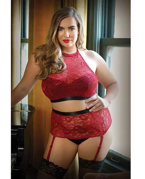 Curve By Fantasy Lingerie Vibrators Curve Aria Lace Halter Top High Waist Panty Red 3X4X Curve By Fantasy Lingerie Vibrators Curve Aria Lace Halter Top High Waist Panty Red 3X4X