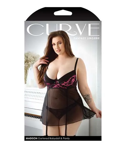 Curve By Fantasy Lingerie Vibrators Curve Madison Soft Cup Babydoll wGarters Panty BlackPink 1X2X Curve By Fantasy Lingerie Vibrators Curve Madison Soft Cup Babydoll wGarters Panty BlackPink 1X2X