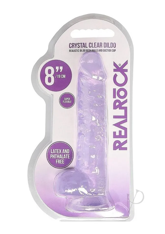 Dildos Real Rock RealRock Crystal Clear Dildo with Balls 8in Purple