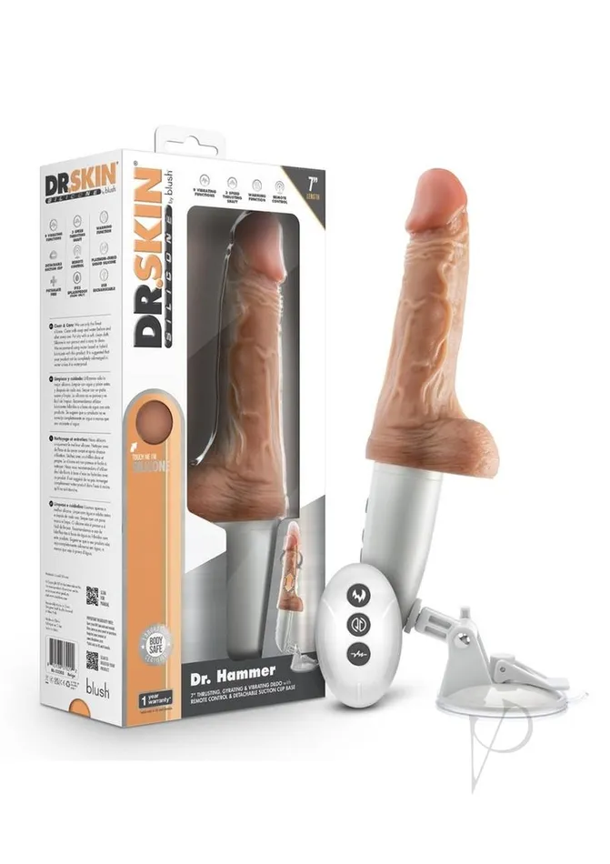 Dr Skin Female Sex Toys Dr Skin Platinum Collection Silicone Dr Hammer Rechargeable Thrusting Dildo with Handle and Remote Control 7in Vanilla Dr Skin Female Sex Toys Dr Skin Platinum Collection Silicone Dr Hammer Rechargeable Thrusting Dildo with Handle and Remote Control 7in Vanilla