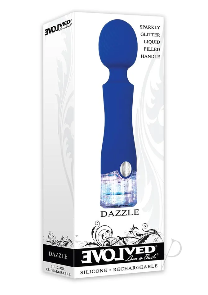 Evolved Female Sex Toys Dazzle Rechargeable Silicone Wand Massager with Glitter Handle Blue Evolved Female Sex Toys Dazzle Rechargeable Silicone Wand Massager with Glitter Handle Blue