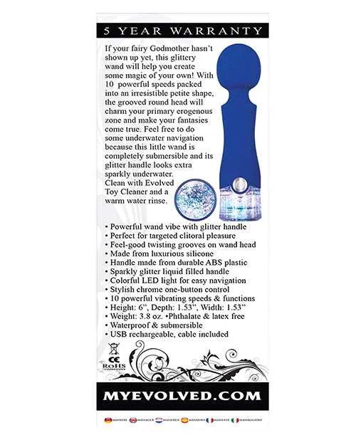 Evolved Female Sex Toys Dazzle Rechargeable Silicone Wand Massager with Glitter Handle Blue