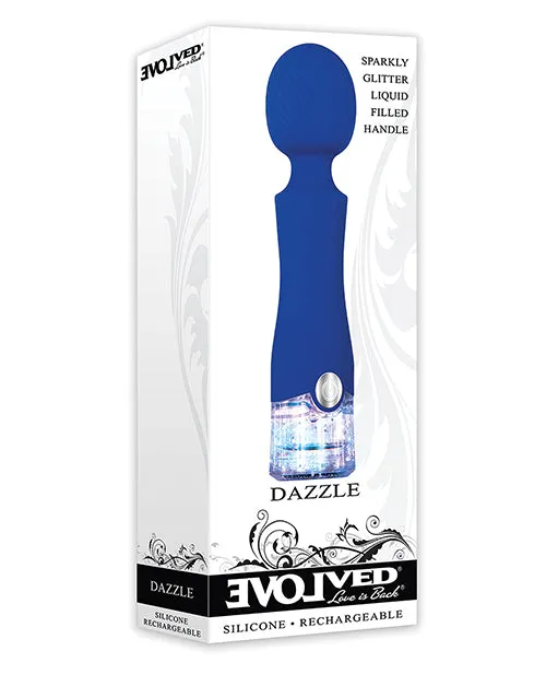 Evolved Female Sex Toys Dazzle Rechargeable Silicone Wand Massager with Glitter Handle Blue