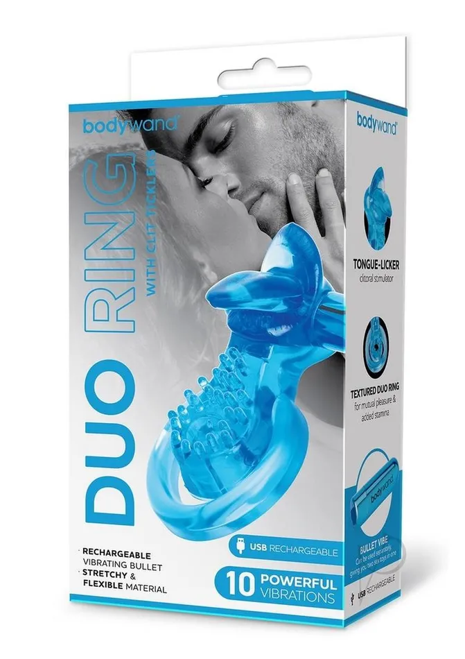 Female Sex Toys Bodywand Bodywand Rechargeable Silicone Duo Ring with Clit Tickler Blue Female Sex Toys Bodywand Bodywand Rechargeable Silicone Duo Ring with Clit Tickler Blue
