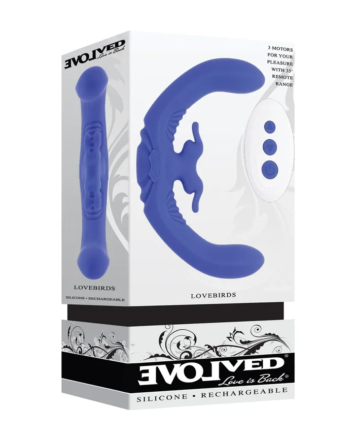 Female Sex Toys Evolved Lovebirds Rechargeable Silicone Dual Vibrator with Remote Control Blue Female Sex Toys Evolved Lovebirds Rechargeable Silicone Dual Vibrator with Remote Control Blue