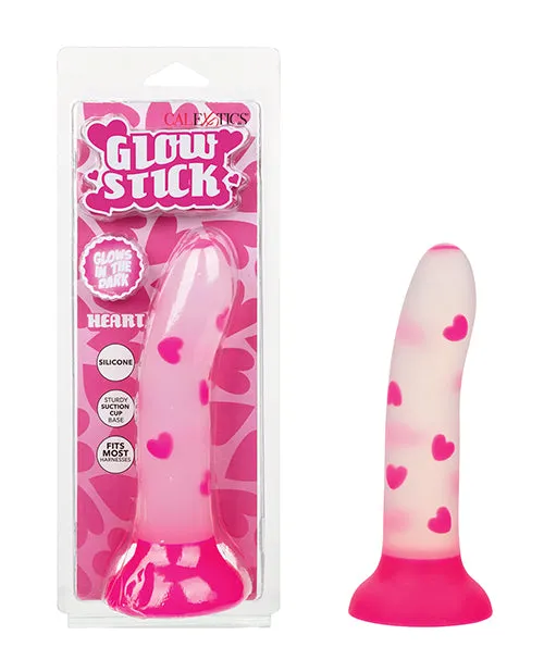 Female Sex Toys Glow Stick Glow Stick Heart Silicone Glow in the Dark Dildo with Suction Base Pink