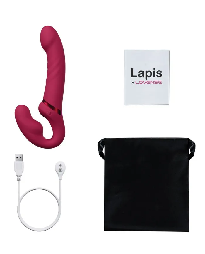 Female Sex Toys Lovense Lovense Lapis Rechargeable Silicone App Control Dual End Strapless StrapOn Magenta