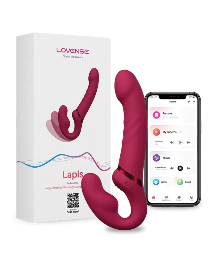 Female Sex Toys Lovense Lovense Lapis Rechargeable Silicone App Control Dual End Strapless StrapOn Magenta