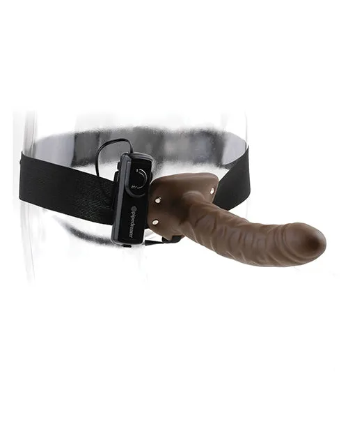 Fetish Fantasy Series Vibrating Hollow StrapOn Dildo and Adjustable Harness with Wired Remote Control 8in Chocolate Fetish Fantasy Series Female Sex Toys