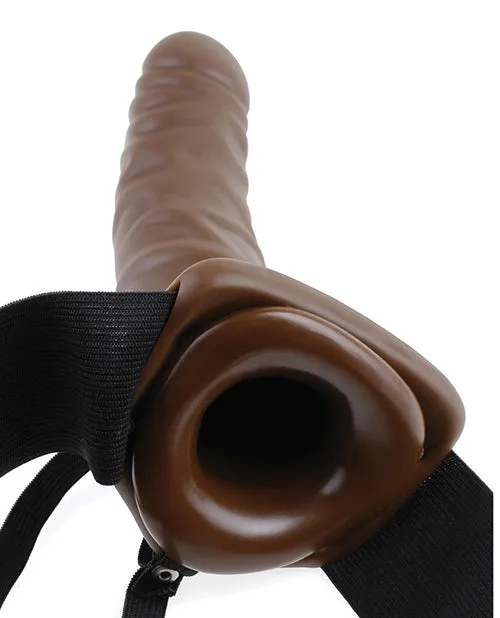 Fetish Fantasy Series Vibrating Hollow StrapOn Dildo and Adjustable Harness with Wired Remote Control 8in Chocolate Fetish Fantasy Series Female Sex Toys