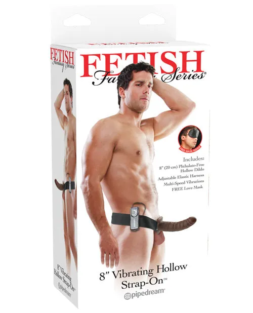 Fetish Fantasy Series Vibrating Hollow StrapOn Dildo and Adjustable Harness with Wired Remote Control 8in Chocolate Fetish Fantasy Series Female Sex Toys