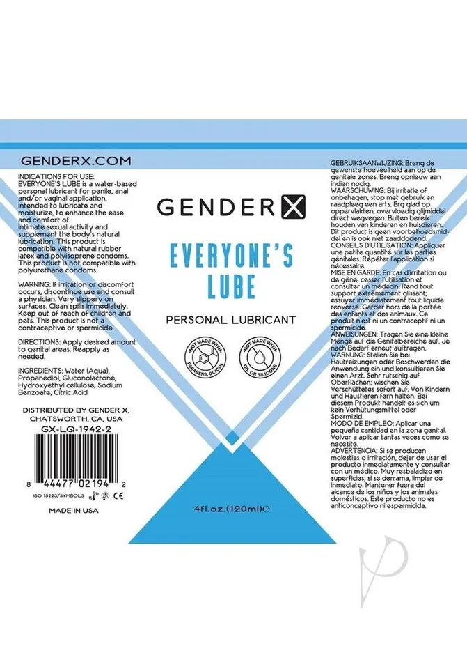 Gender X Anal Gender X Everyones Lube Water Based Lubricant 4oz