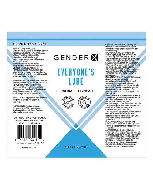 Gender X Anal Gender X Everyones Lube Water Based Lubricant 4oz
