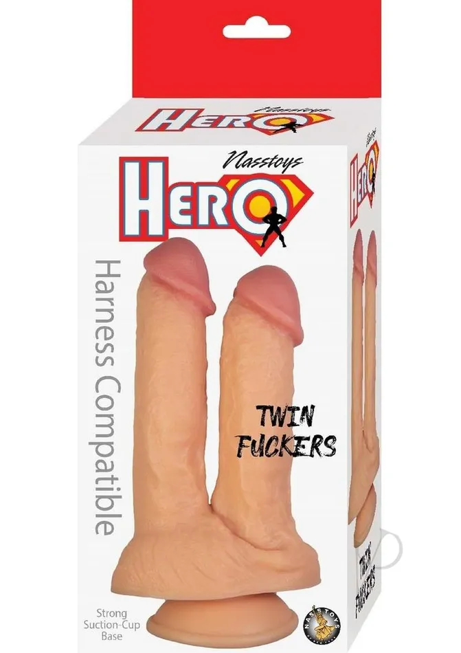 Hero Female Sex Toys Hero Twin Fuckers Double Dildo with Suction Cup Vanilla Hero Female Sex Toys Hero Twin Fuckers Double Dildo with Suction Cup Vanilla