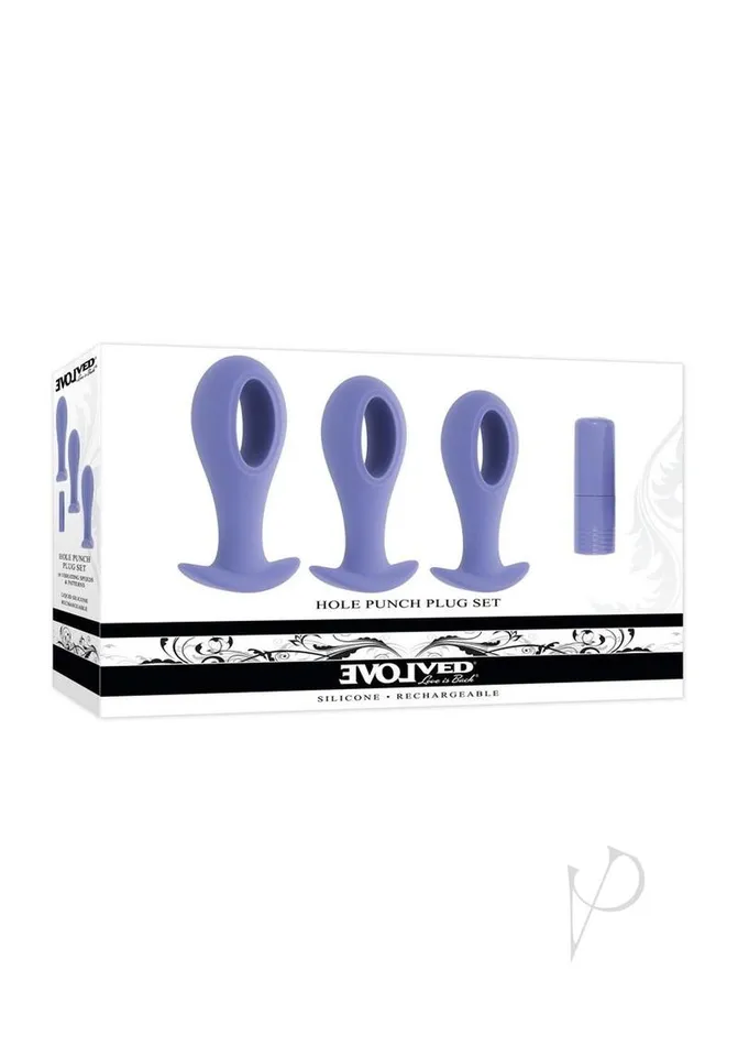 Hole Punch Rechargeable Silicone Plug Set Purple Evolved Anal