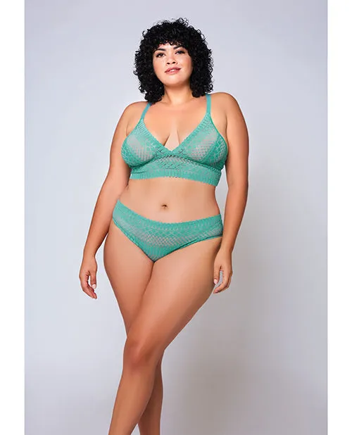 Icollection Lingerie Vibrators Geometric Lace Bralette Hipster Teal 3X