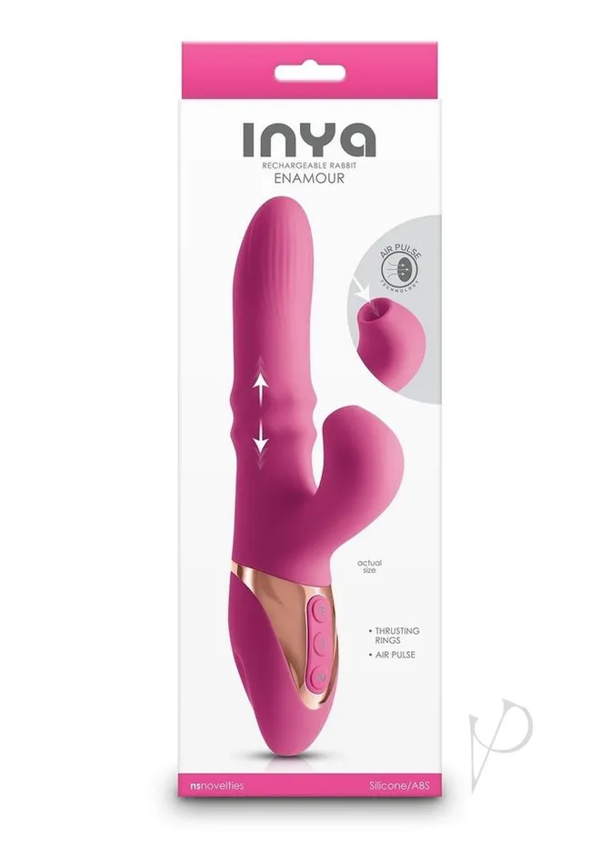 Inya Enamour Rechargeable Silicone Rabbit Vibrator with Air Pulse Clitoral Stimulator Pink Inya Female Sex Toys Inya Enamour Rechargeable Silicone Rabbit Vibrator with Air Pulse Clitoral Stimulator Pink Inya Female Sex Toys