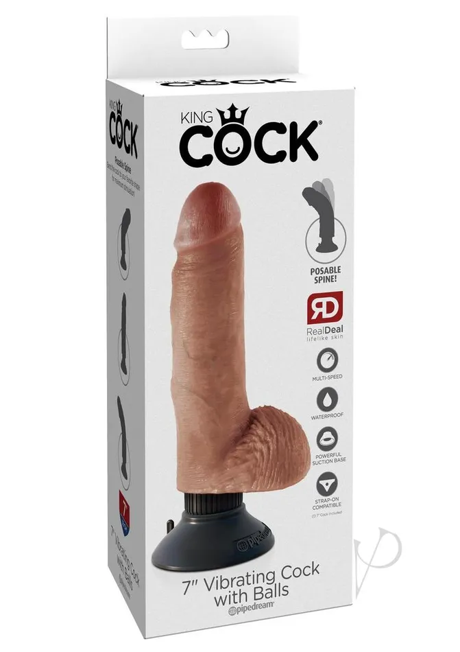 King Cock King Cock Vibrating Dildo with Balls 7in Caramel Female Sex Toys King Cock King Cock Vibrating Dildo with Balls 7in Caramel Female Sex Toys