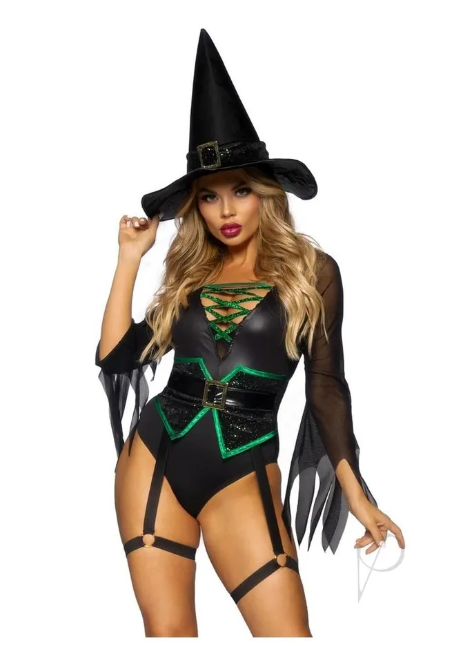Leg Avenue Broomstick Babe Bodysuit with Lace Up DeepV and Waist Cincher Buckle Accent Attached Garters and Witch Hat 2 Piece Medium Black Leg Avenue Couples Leg Avenue Broomstick Babe Bodysuit with Lace Up DeepV and Waist Cincher Buckle Accent Attached Garters and Witch Hat 2 Piece Medium Black Leg Avenue Couples