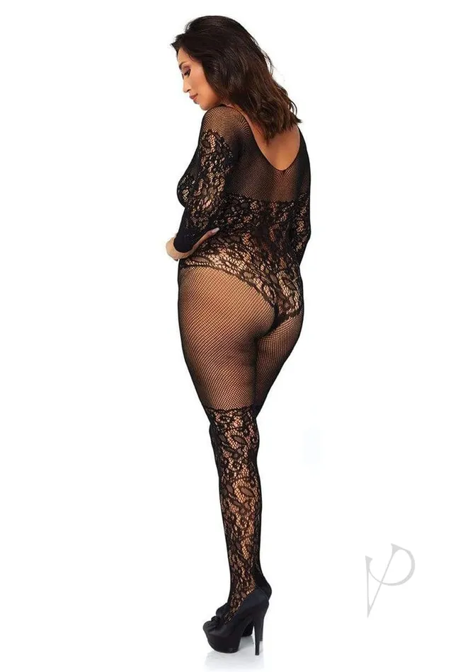 Leg Avenue Plus Size Leg Avenue Vine Lace And Net Long Sleeved Bodystocking Plus Size Black Leg Avenue Plus Size Leg Avenue Vine Lace And Net Long Sleeved Bodystocking Plus Size Black