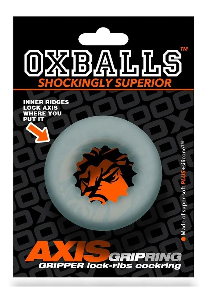 Male Sex Toys Oxballs Axis Rib Griphold Cock Ring Clear Ice Oxballs