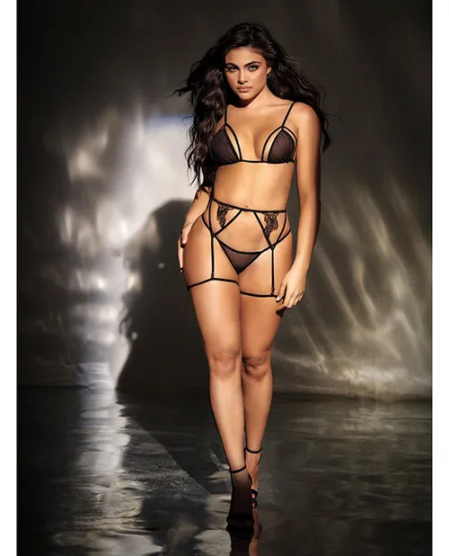 Mapale Anal Mesh Top wAdjustable Coverage Garter Belt Thong Black SM