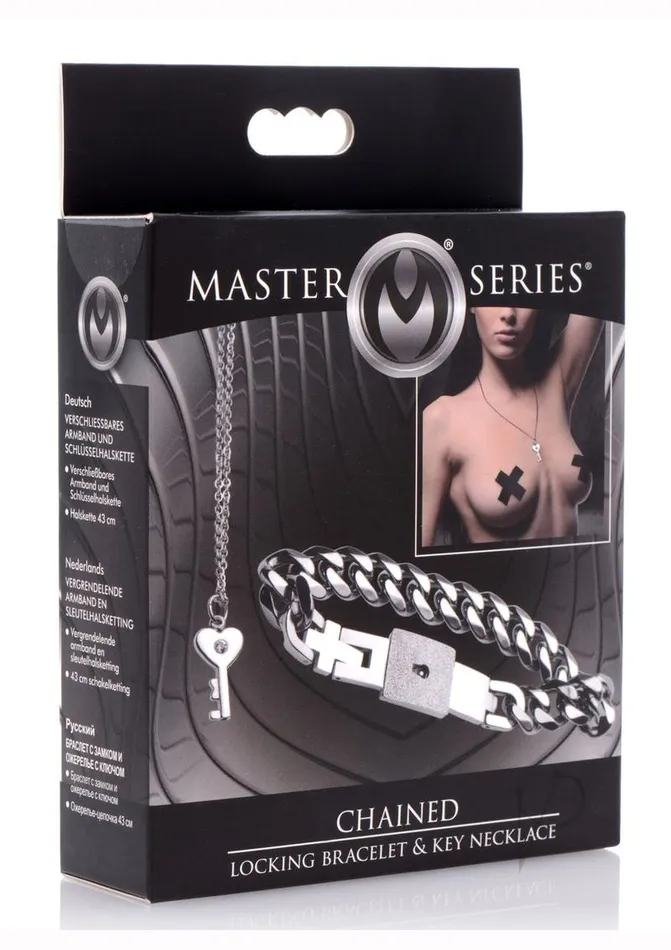 Master Series Dildos Master Series Chained Locking Bracelet and Key Necklace Silver Master Series Dildos Master Series Chained Locking Bracelet and Key Necklace Silver