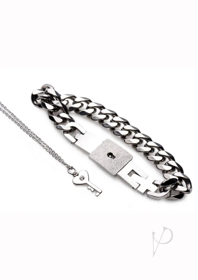 Master Series Dildos Master Series Chained Locking Bracelet and Key Necklace Silver